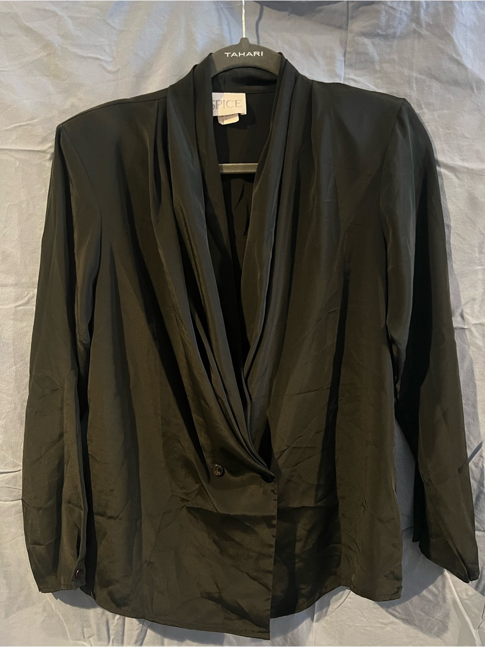 Ice Black Draped Shawl Collar Blouse